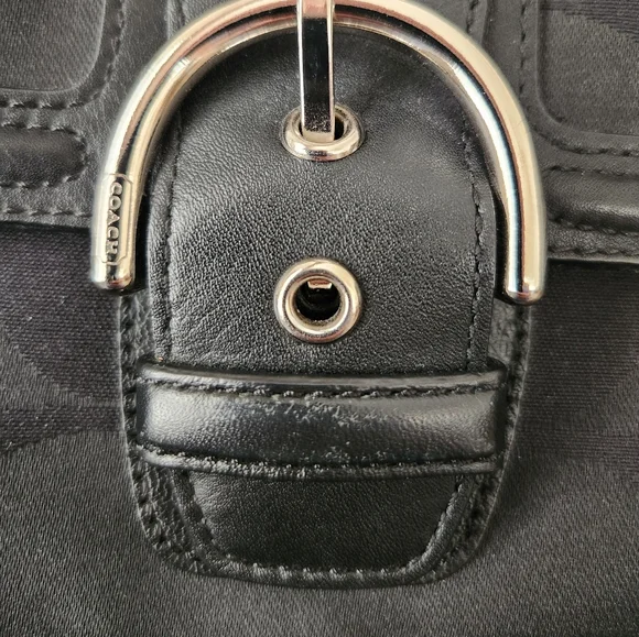 Coach Black Signature Fabric Shoulder Purse Handbag - Picture 4 of 10